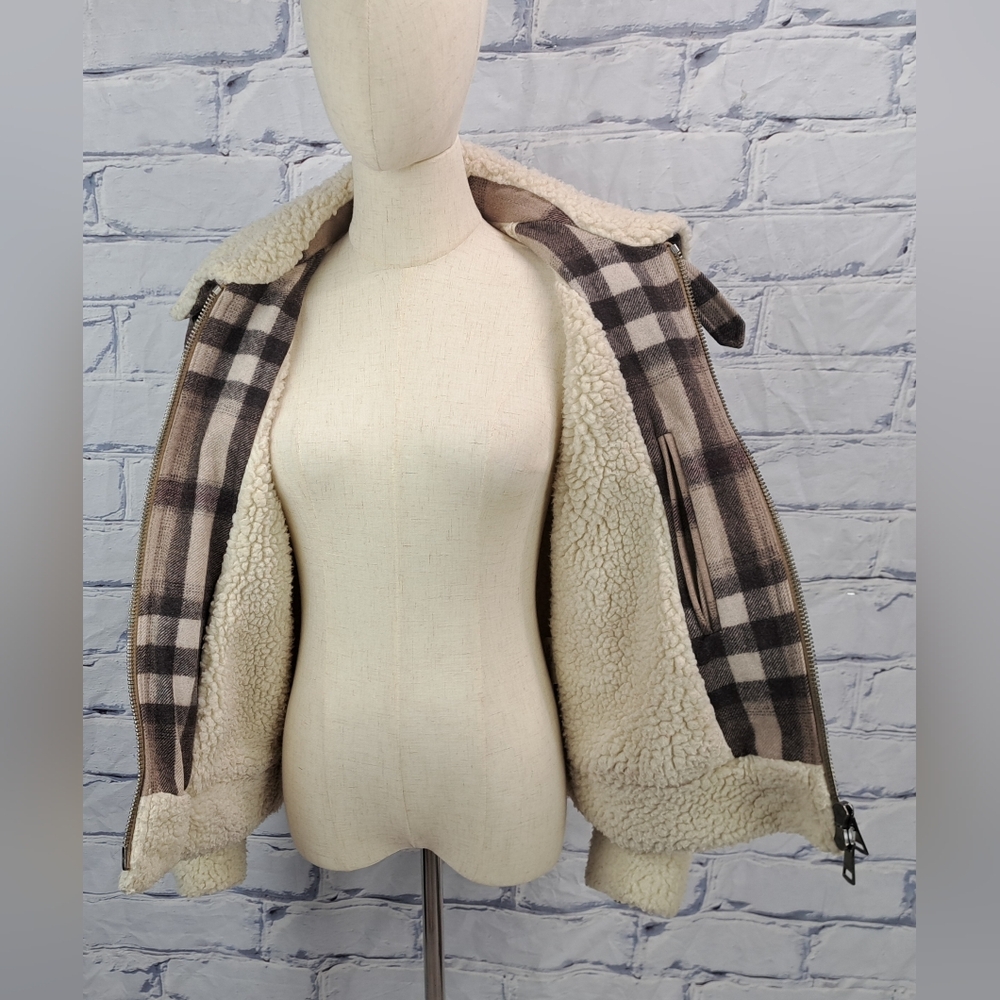 Burberry Brit Women's Wool Jacket Nova Check Faux Shearling Winter Bomber 6 US - Picture 9 of 15
